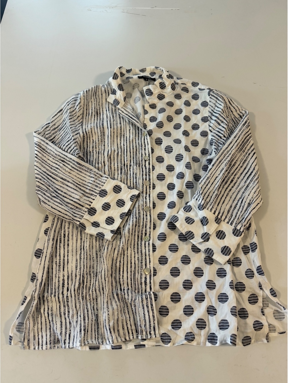 Lior Paris Women’s Medium Button Front Shirt Polka Dot Stripe Black White